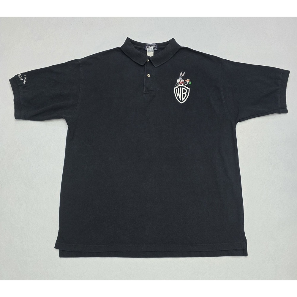 Warner Bros Mens XL Buggs Bunny Black Embroidered Polo Shirt